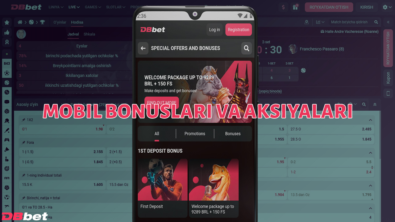 DBbet mobil ilovasi bonuslari sport tikish va kazino oʻyinlari uchun aksiyalardir.
