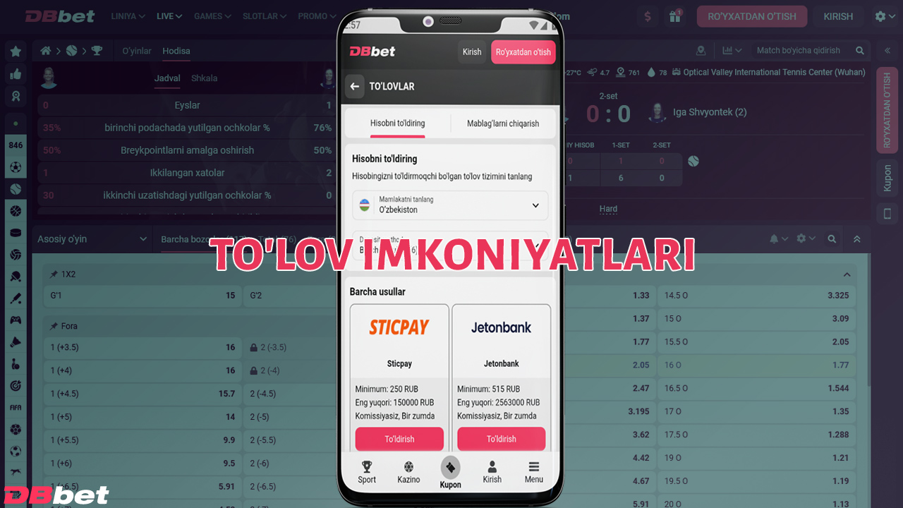Dbbet mobil ilovasi yordamida hisobingizni osongina to'ldirishingiz mumkin.